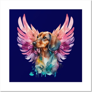 Watercolor Dachshund Angel 1 Posters and Art